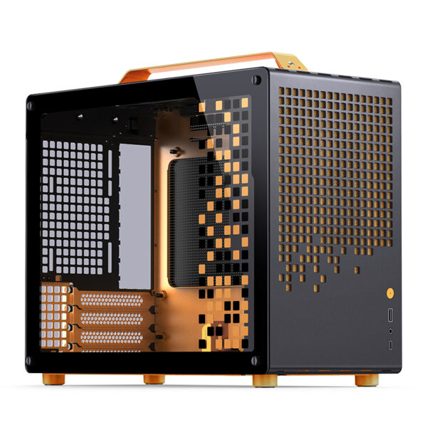 Jonsbo Z20 PC-Gehäuse Orange/Schwarz, kompakter Micro-ATX Mini-Tower aus Stahl mit Tempered-Glass-Seitenteil